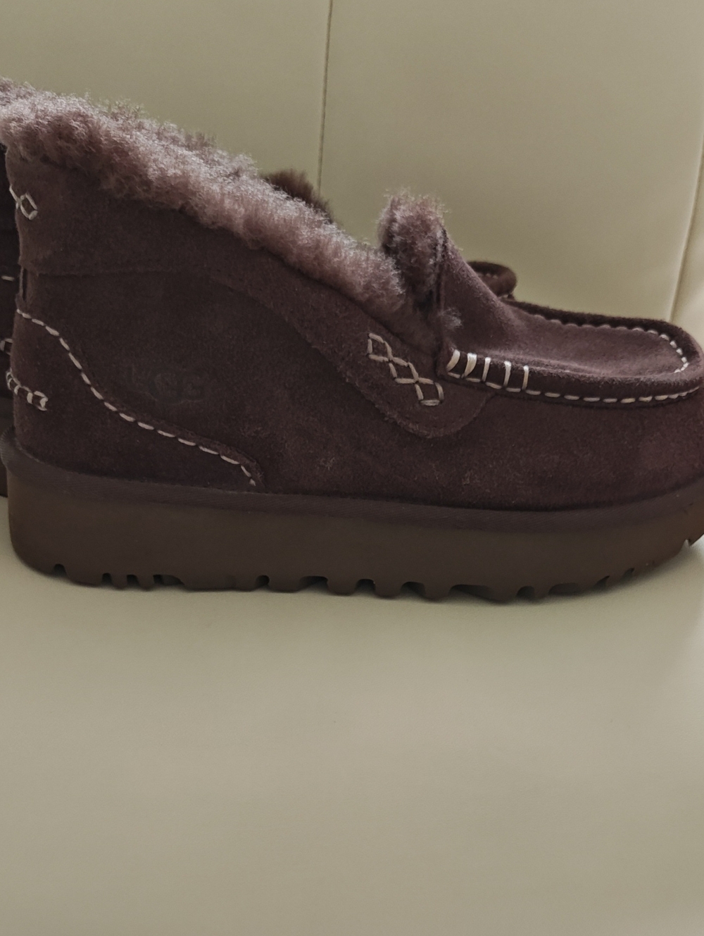 UGG Plum Suede Shearling Moccasin Boot